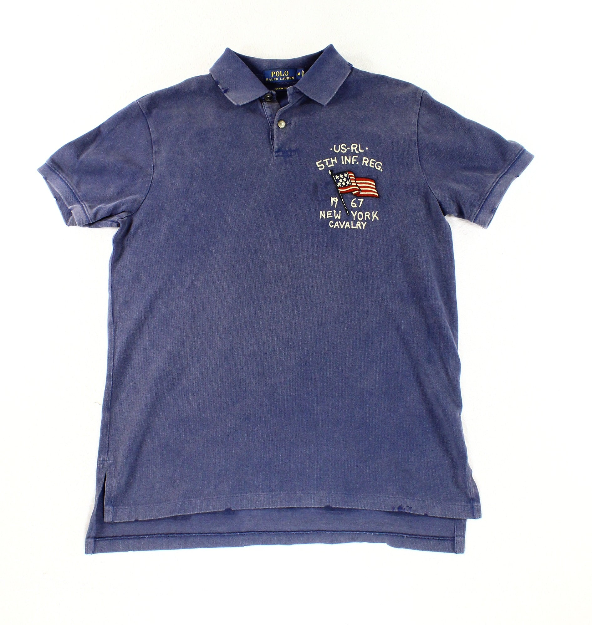 Polo Ralph Lauren NEW Blue Mens Medium M Distressed Polo Rugby Shirt